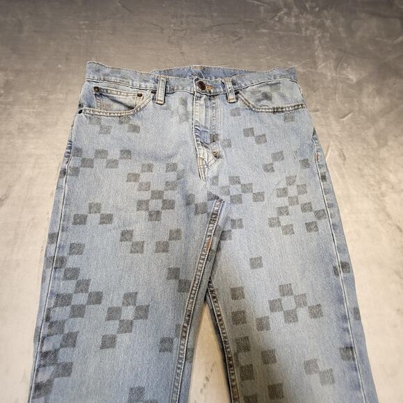 Levis 511 Jeans Mens 33x30 Light Wash Slim Fit Stretch Checkered Pixel Print - Picture 2 of 11